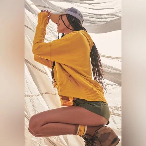 NWT Free People FP Movement Honey Dove Swaying Sunflowers Yellow Pullover Hoodie - Picture 2 of 13